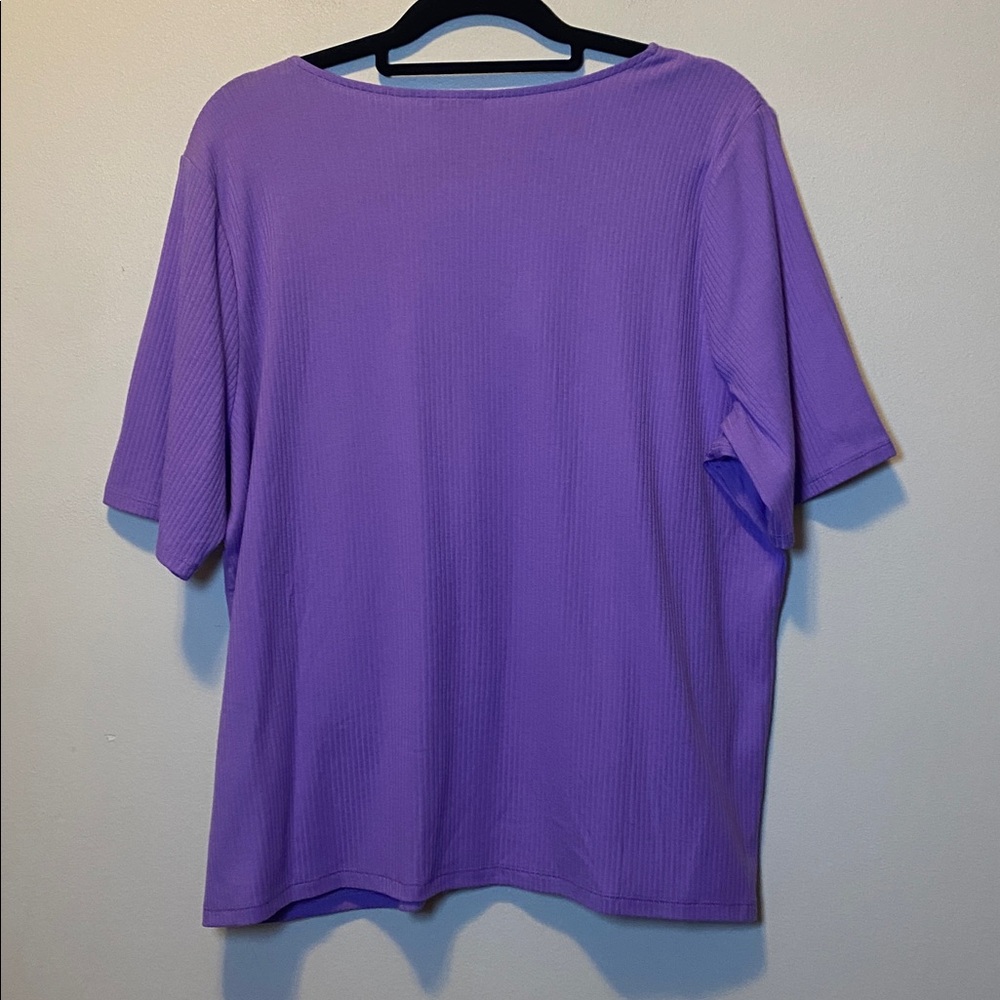Talbots Lace Trim V-Neck Tee NWT Women’s 2X Purple Short Sleeve Ribbed Shirt - Picture 9 of 13